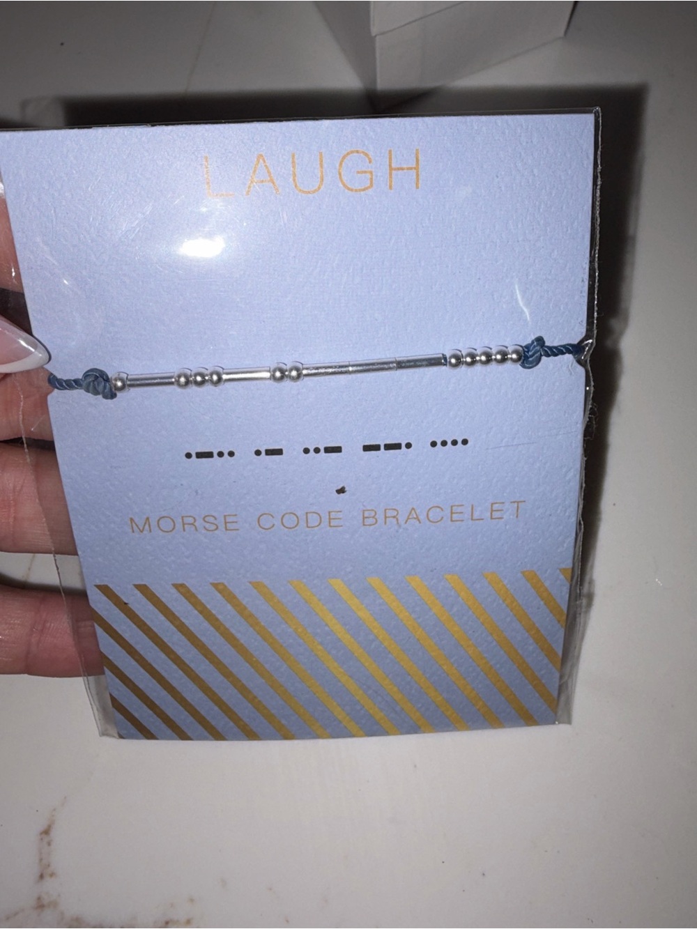 Laugh Silver Morse Code Bracelet in Blue